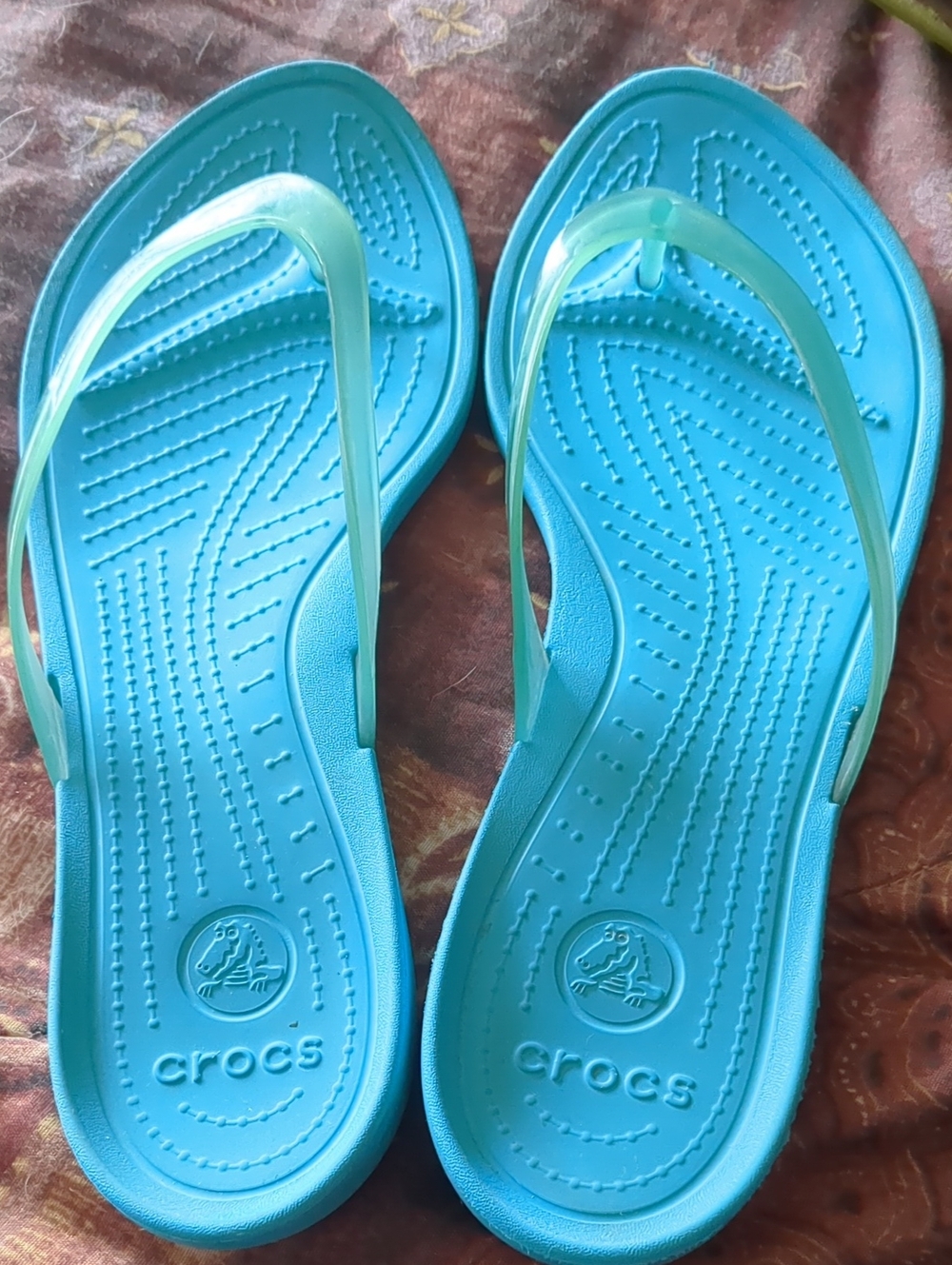 CROCS Teal Blue Women's Flip Sandals with Translucent Straps